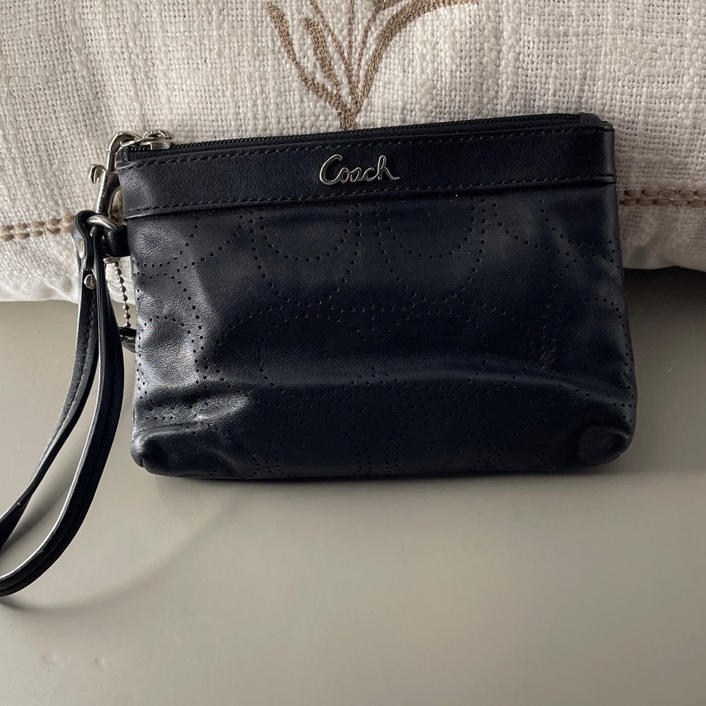 Coach Black Perforated C Pattern Wristlet Grab and Easy Go Coach Wristlet